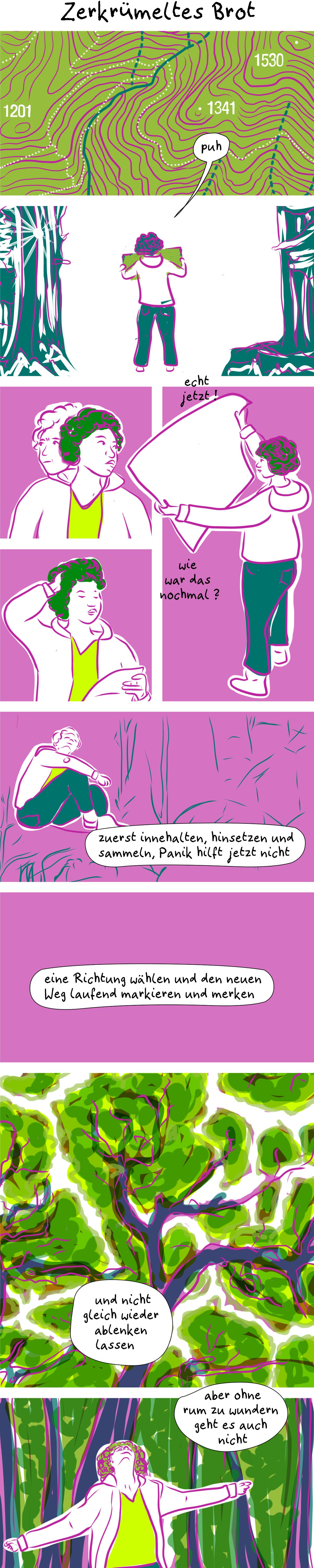 Comic: Zerkrümeltes Brot, das ganze Comic wird im folgenden in reinen Text transkribiert